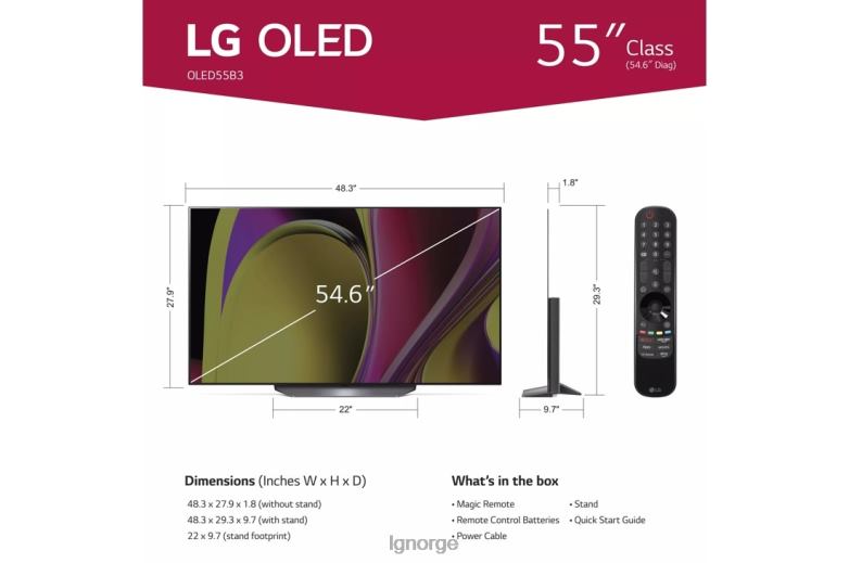 tv| LG 55 tommers klasse b3-serien oled 4k uhd smart webos 23 m/ tynn AI tv J62J4281